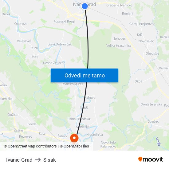 Ivanic-Grad to Sisak map