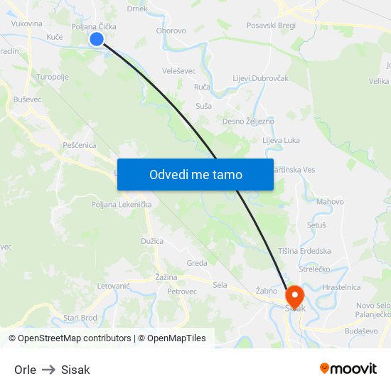 Orle to Sisak map