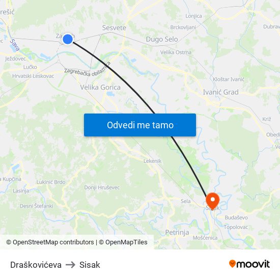 Draškovićeva to Sisak map