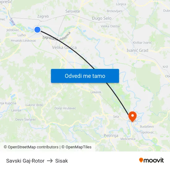 Savski Gaj-Rotor to Sisak map
