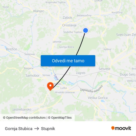 Gornja Stubica to Stupnik map