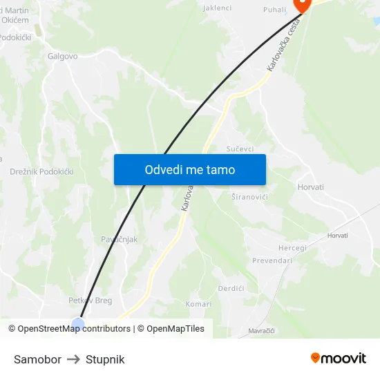 Samobor to Stupnik map