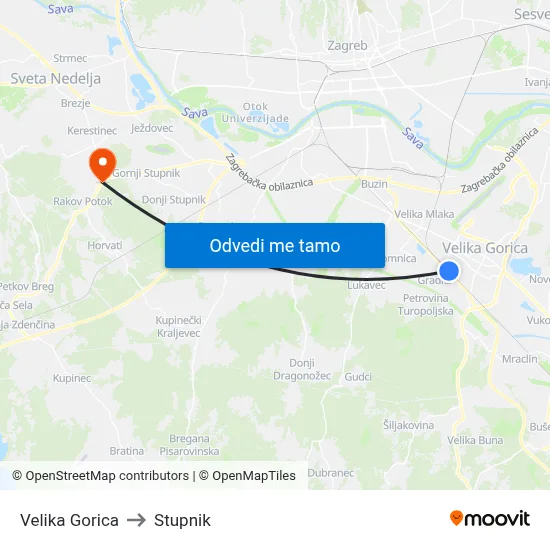 Velika Gorica to Stupnik map