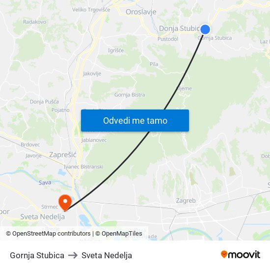 Gornja Stubica to Sveta Nedelja map