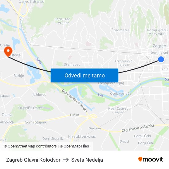 Zagreb Glavni Kolodvor to Sveta Nedelja map