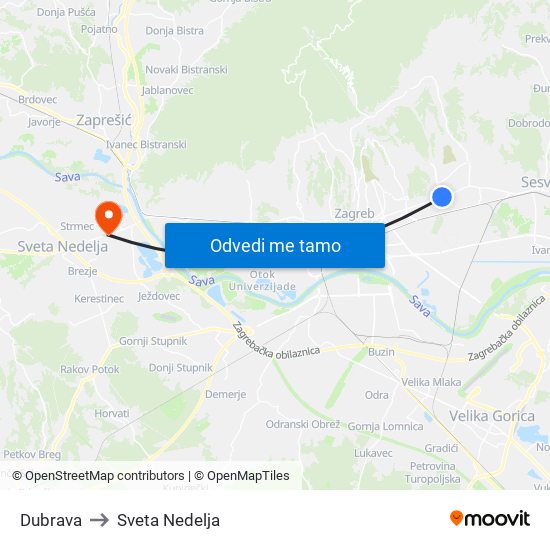 Dubrava to Sveta Nedelja map