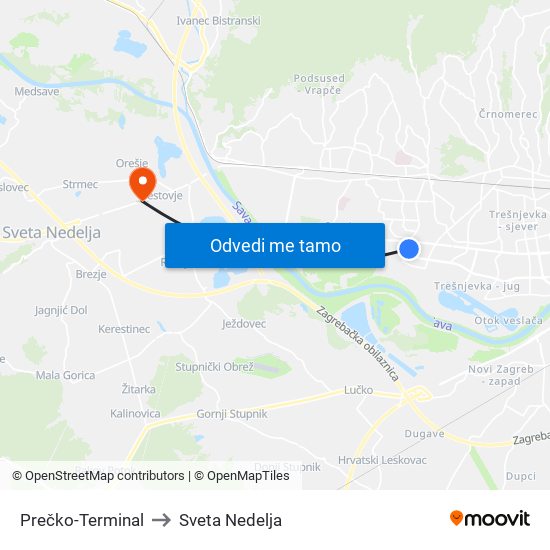 Prečko-Terminal to Sveta Nedelja map