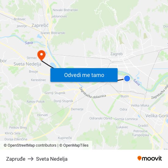 Zapruđe to Sveta Nedelja map