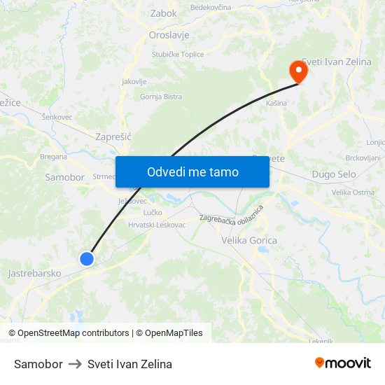 Samobor to Sveti Ivan Zelina map