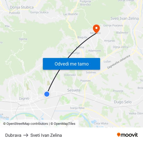 Dubrava to Sveti Ivan Zelina map