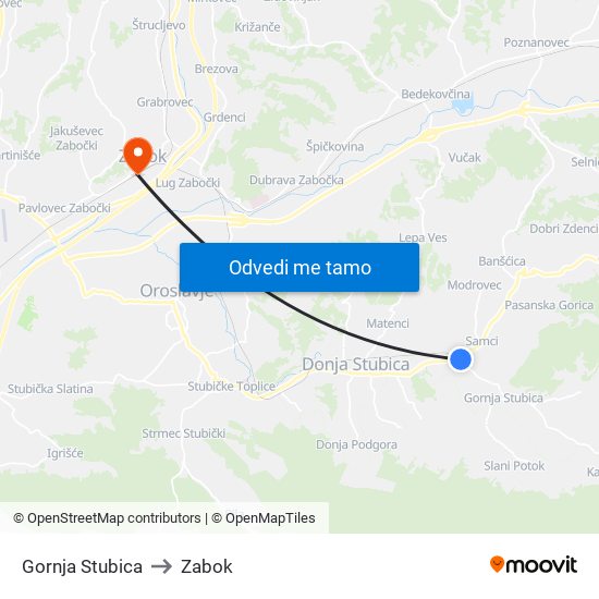 Gornja Stubica to Zabok map