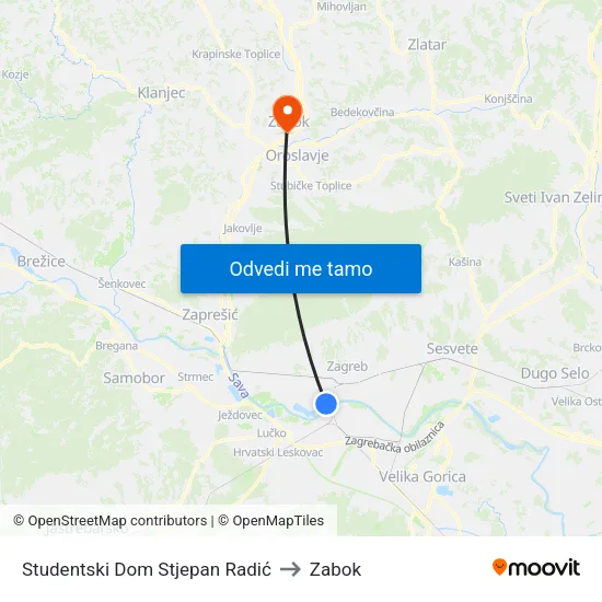 Studentski Dom Stjepan Radić to Zabok map