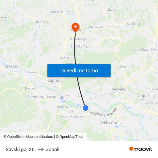 Savski gaj XII. to Zabok map