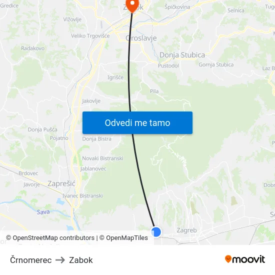 Črnomerec to Zabok map