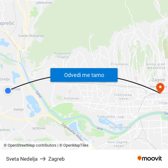 Sveta Nedelja to Zagreb map