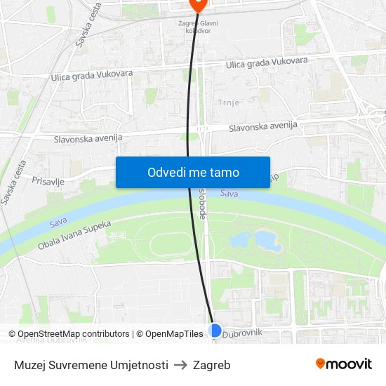 Muzej Suvremene Umjetnosti to Zagreb map