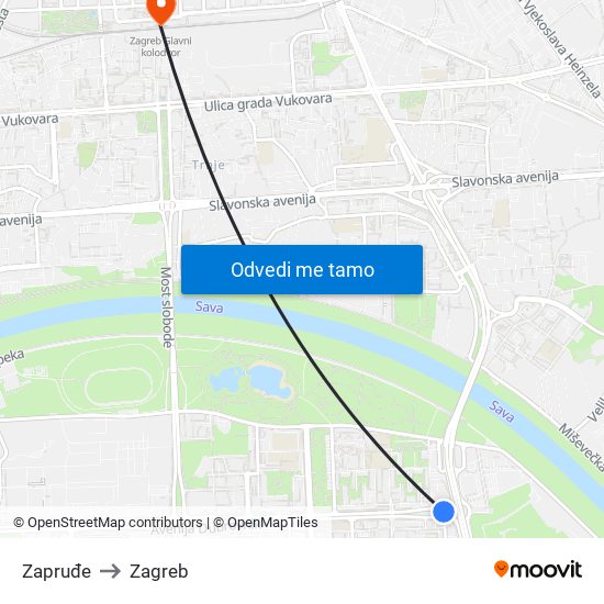 Zapruđe to Zagreb map