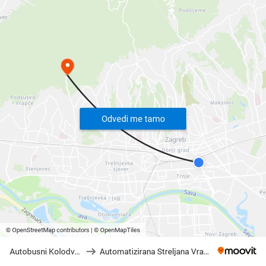 Autobusni Kolodvor Zagreb to Automatizirana Streljana Vrapčanski Potok map