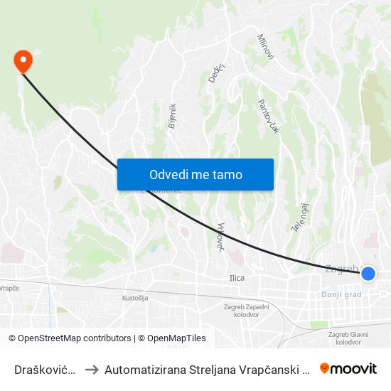 Draškovićeva to Automatizirana Streljana Vrapčanski Potok map