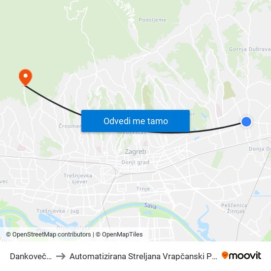 Dankovečka to Automatizirana Streljana Vrapčanski Potok map