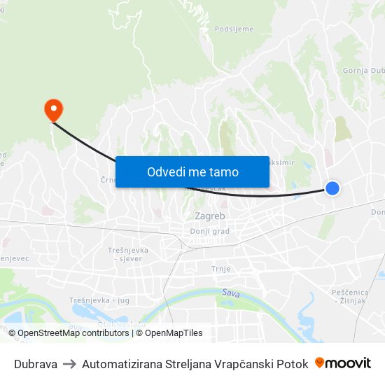 Dubrava to Automatizirana Streljana Vrapčanski Potok map