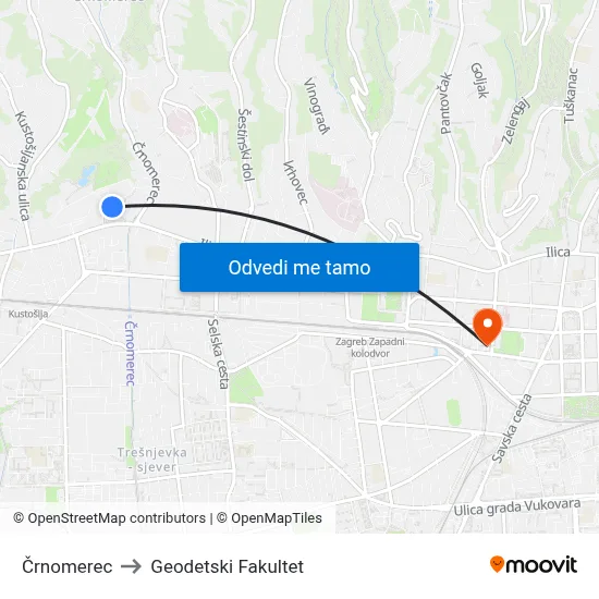 Črnomerec to Geodetski Fakultet map