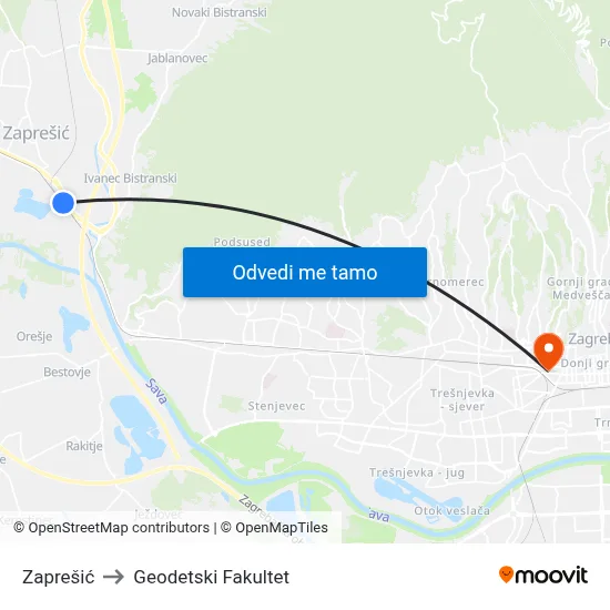 Zaprešić to Geodetski Fakultet map