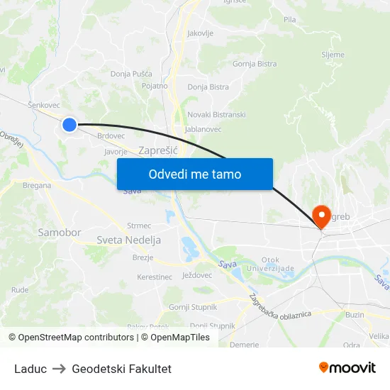 Laduc to Geodetski Fakultet map