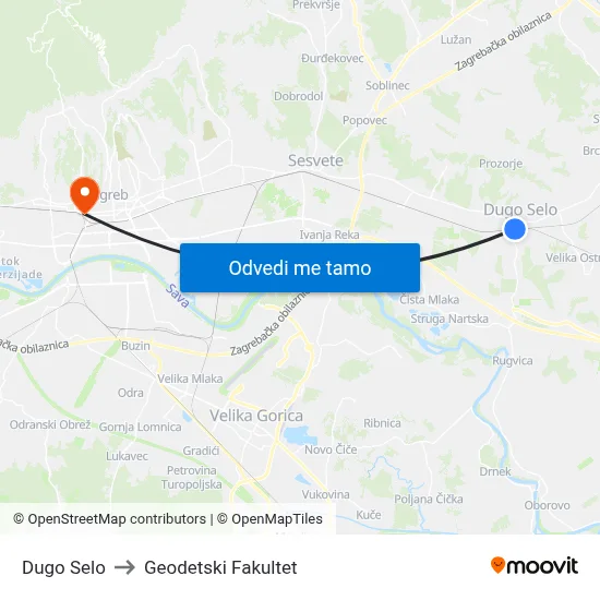 Dugo Selo to Geodetski Fakultet map