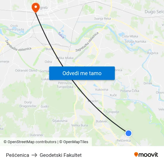 Pešćenica to Geodetski Fakultet map