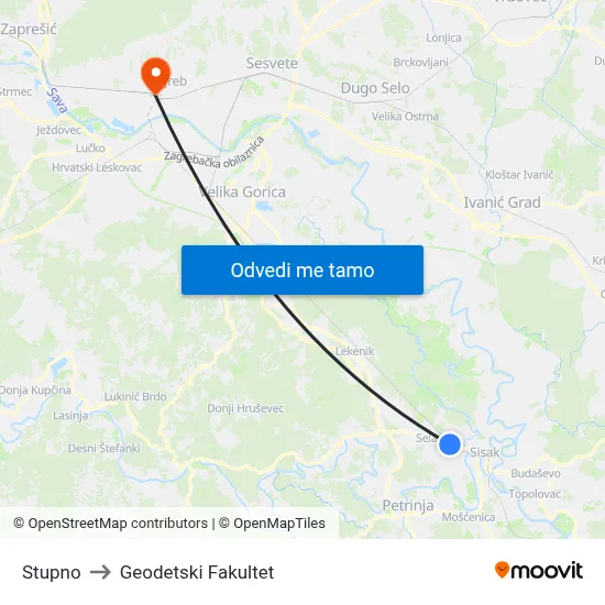 Stupno to Geodetski Fakultet map