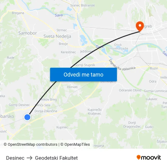Desinec to Geodetski Fakultet map