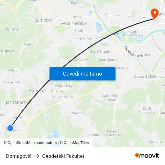 Domagović to Geodetski Fakultet map