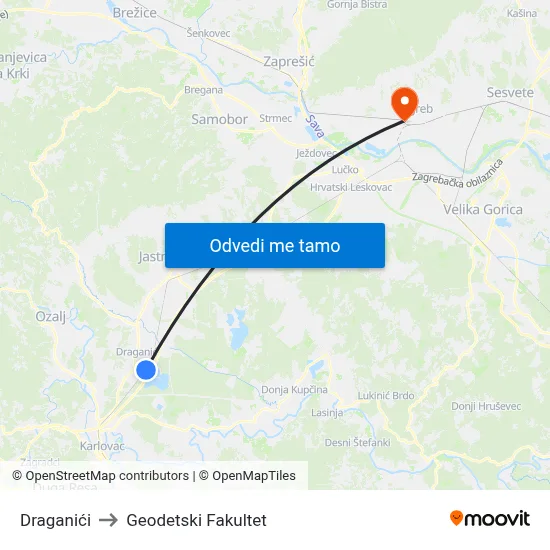 Draganići to Geodetski Fakultet map