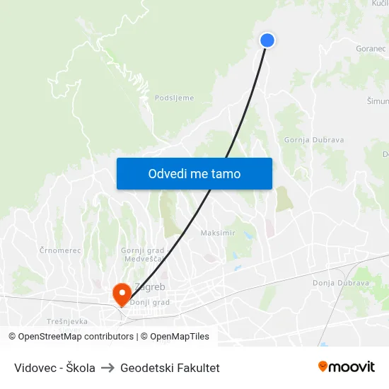 Vidovec - Škola to Geodetski Fakultet map