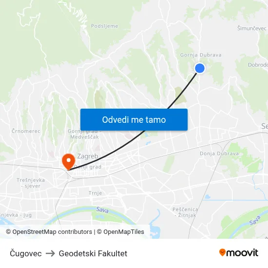 Čugovec to Geodetski Fakultet map