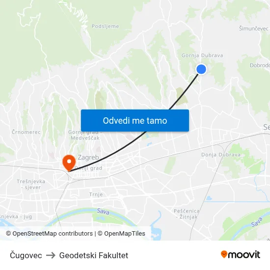 Čugovec to Geodetski Fakultet map