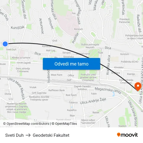 Sveti Duh to Geodetski Fakultet map