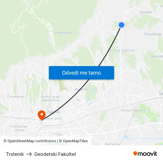 Trstenik to Geodetski Fakultet map