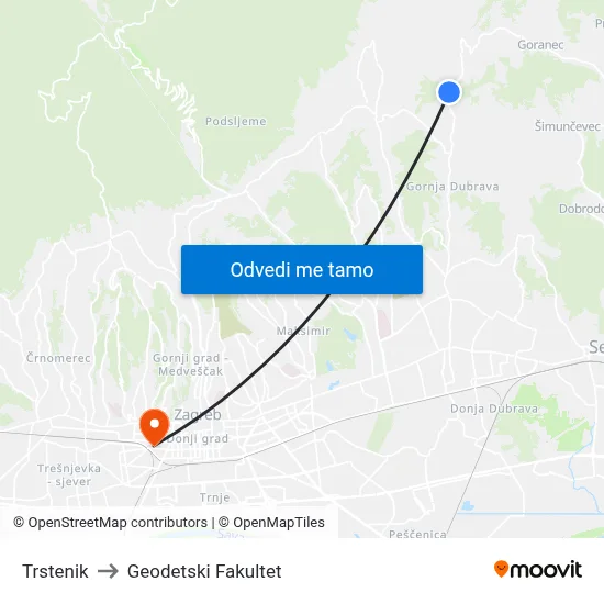 Trstenik to Geodetski Fakultet map