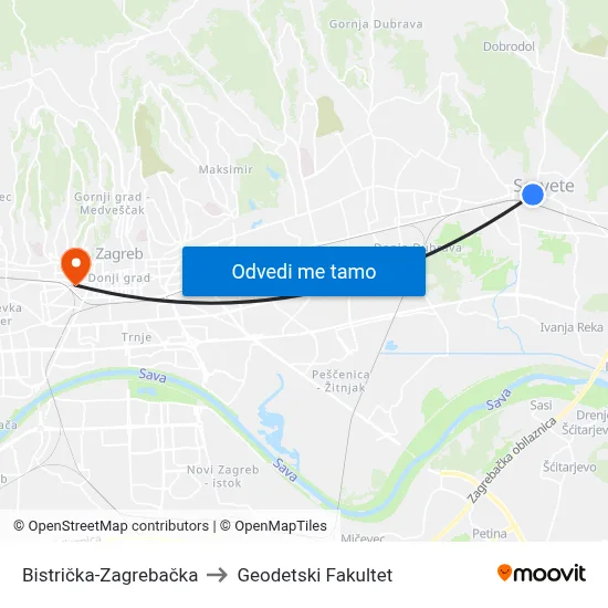 Bistrička-Zagrebačka to Geodetski Fakultet map