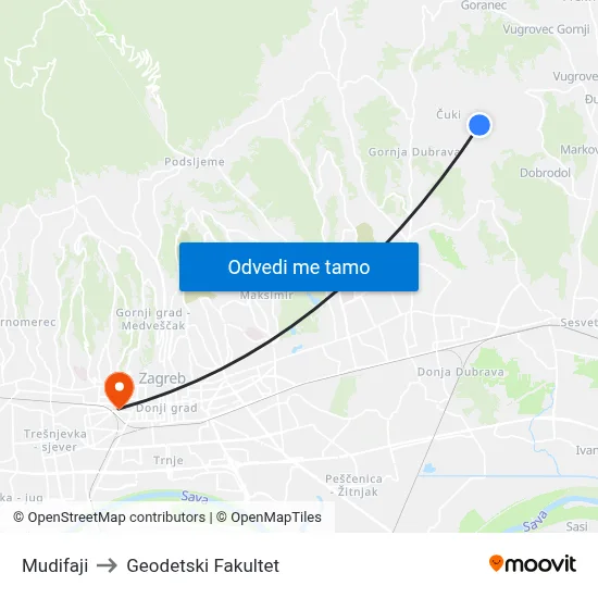 Mudifaji to Geodetski Fakultet map