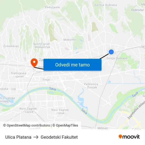 Ulica Platana to Geodetski Fakultet map