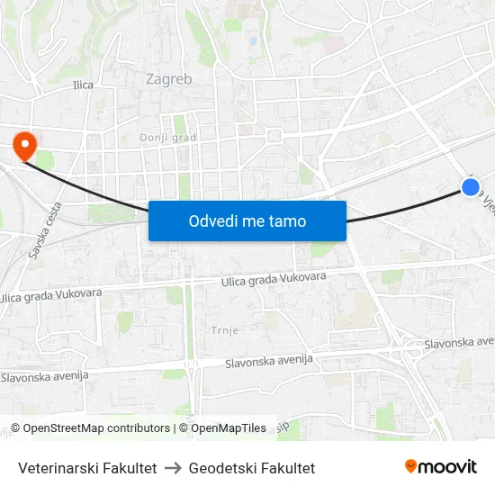Veterinarski Fakultet to Geodetski Fakultet map
