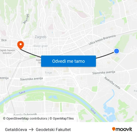 Getaldićeva to Geodetski Fakultet map