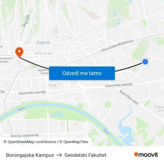 Borongajska Kampus to Geodetski Fakultet map