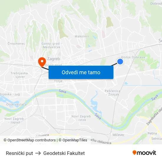 Resnički put to Geodetski Fakultet map