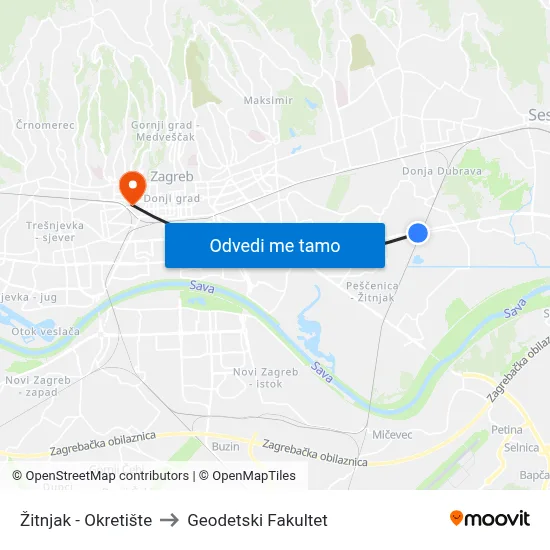 Žitnjak - Okretište to Geodetski Fakultet map