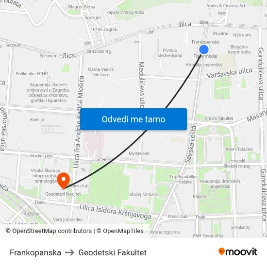 Frankopanska to Geodetski Fakultet map