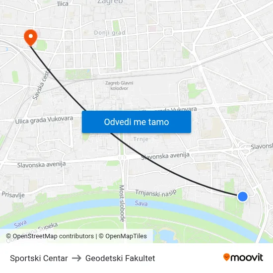 Sportski Centar to Geodetski Fakultet map